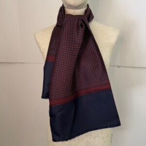 Vintage, Fortnum & Mason Navy & Burgundy Foulard Silk Scarf With Fringe